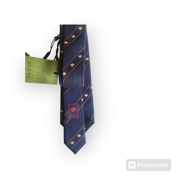 Gucci Golden Bee and Web Stripe Tie - Picture 2 of 4
